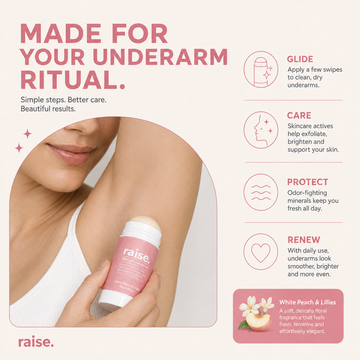 Skincare Deodorant. White Peach & Lillies 75g